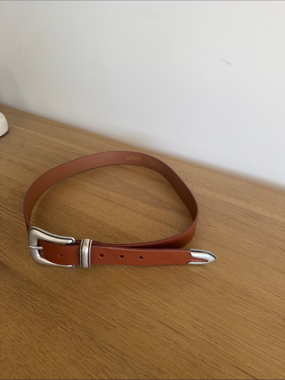 J. Crew Chestnut Leather Belt with Silver Buckle